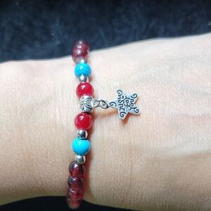 Turquoise and Red Beaded Bracelet with Starfish Charm
